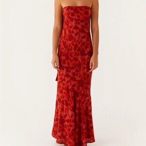 Peppermayo Under the Pagoda Maxi Dress - Deep Red Floral w/ Scarf